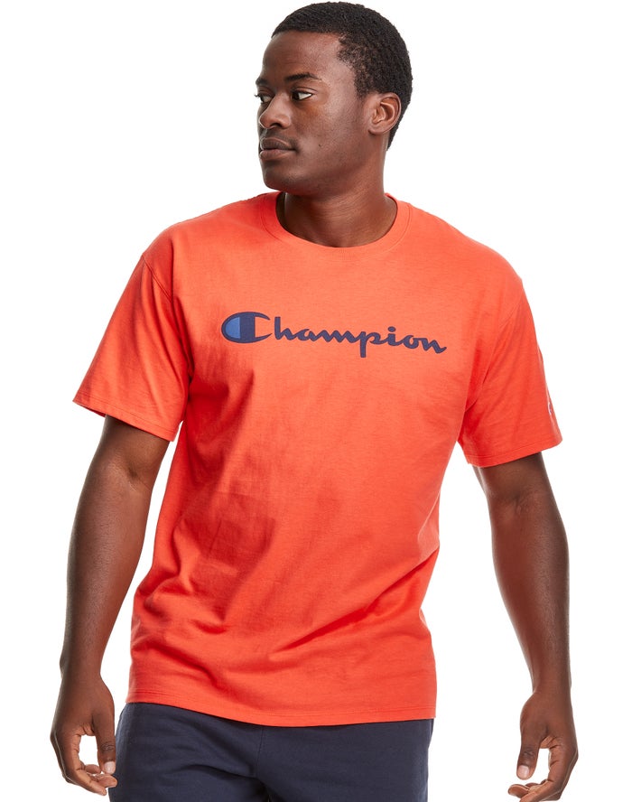 Champion T-Shirt Heren - Oranje - Classic Jersey Script Logo ( 730596-LCX )